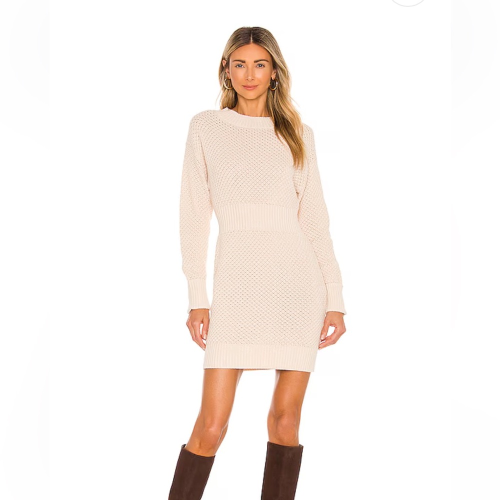 NWT 525 America Cream Ribbed Bodycon Sweater Dress-Large